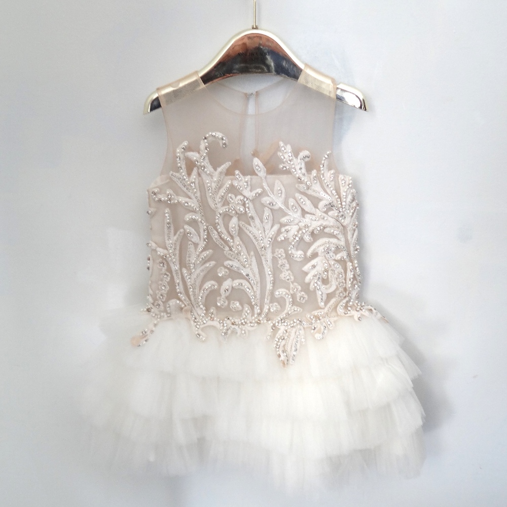 Mischka Aoki Couture Beaded Girls Party Tulle Lace - Picture 1 of 5